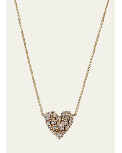 Sydney Evan Yellow Gold Small Cocktail Heart Necklace - White