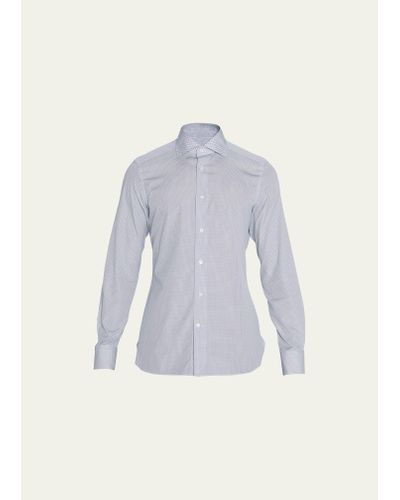 Zegna Micro-dot Long Sleeve Dress Shirt - Blue
