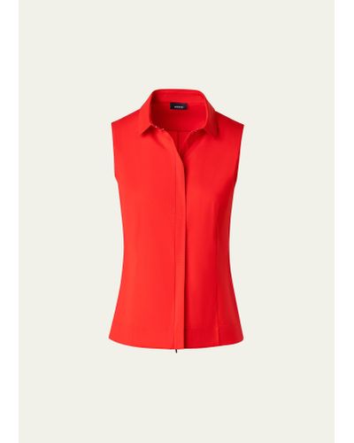 Akris Zip Front Poplin Fitted Blouse - Red