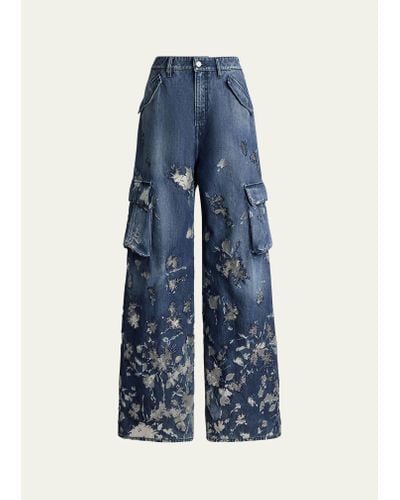 Ralph Lauren Collection Berke Embellished Wide-leg Cargo Jeans - Blue