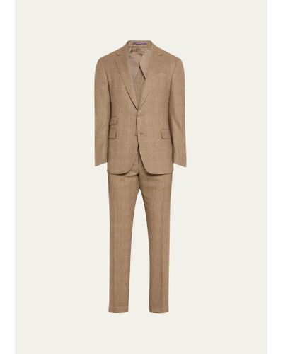 Ralph Lauren Purple Label Kent Hand-tailored Plaid Wool And Cashmere Suit - Natural