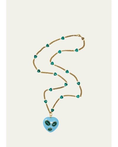 Grazia And Marica Vozza Turquoise And Malachite Heart Charm Necklace - White