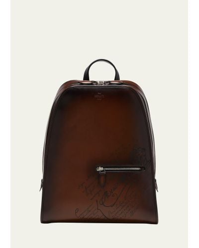 Berluti Working Day Scritto Leather Backpack - Brown