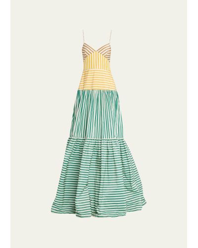 Lela Rose Colorblock Stripes Tiered Gown - Blue
