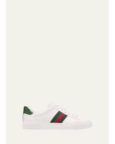 Gucci Ace Leather Web Low-top Sneakers - Natural
