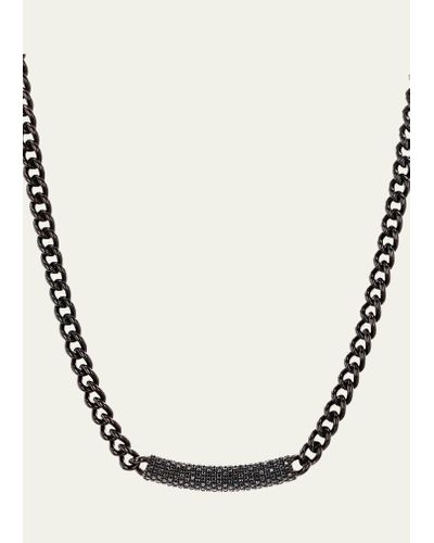 Sheryl Lowe Black Diamond Bar On Curb Chain Necklace - Natural