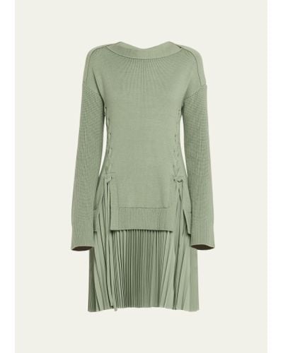 ADEAM Melissa Knit Dress With Pleated Skirt - Green