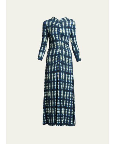 Proenza Schouler Natalee Tie-dye Ruched A-line Midi Dress - Blue