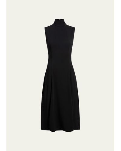 Another Tomorrow High-neck Flared Dress - Black