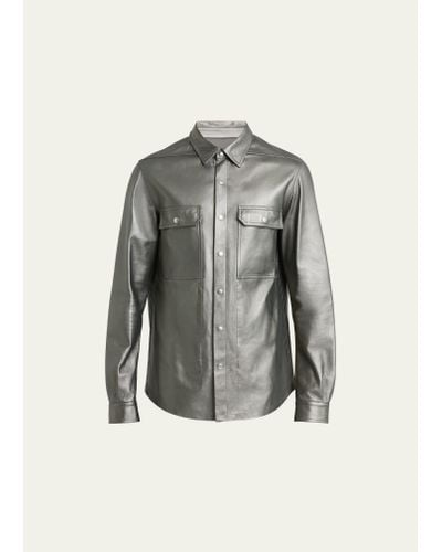 Rick Owens Metallic Peached Leather Outershirt - Gray
