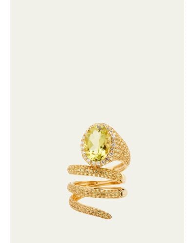 Stefere Yellow Gold Yellow Sapphire And Lemon Quartz Convertible Ring With Diamond Halo - Metallic