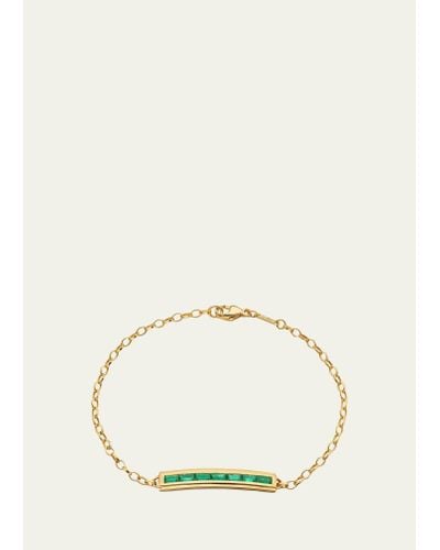 Monica Rich Kosann 18k Yellow Gold Poesy Bracelet With Baguette Emeralds And Engraved Carpe Diem - Multicolor