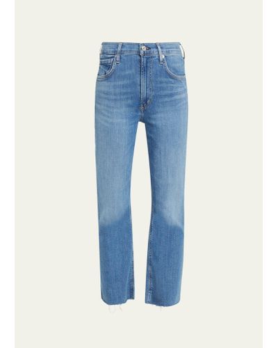 Citizens of Humanity Isola Cropped Bootcut Jeans With Raw Hem - Blue
