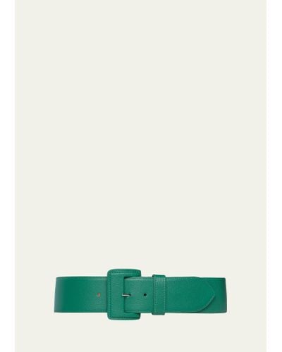 Vaincourt Paris La Merveilleuse Large Pebbled Leather Belt With Covered Buckle - Green