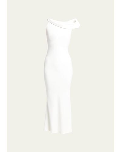 Giorgio Armani Off-shoulder Satin Crystal Trim Gown - White