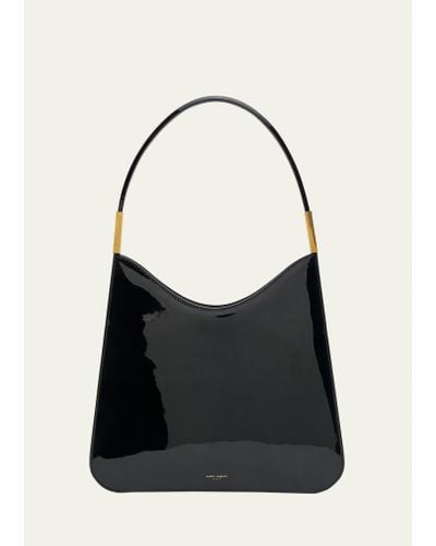 Saint Laurent Sadie Ysl Patent Leather Hobo Bag - Black