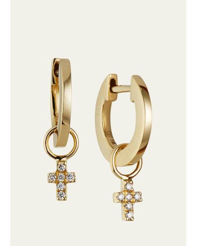 Sydney Evan 14k Small Diamond Cross Hoop Earrings - Metallic