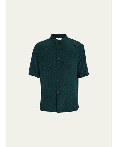 Saint Laurent Printed Silk Sport Shirt - Green