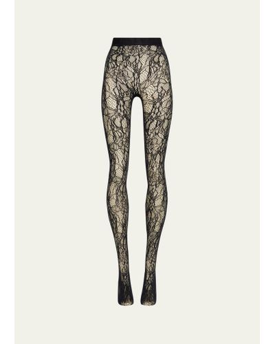 Wolford Logo Floral Net Tights - Natural