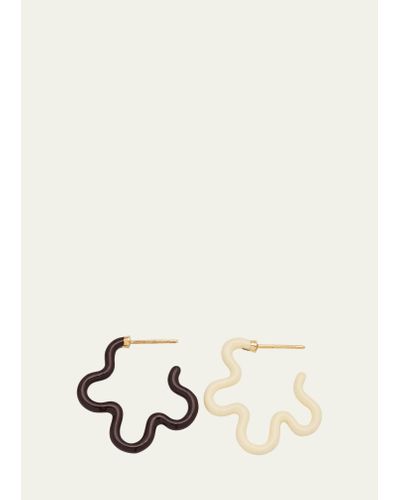 Bea Bongiasca B Two-tone Asymmetrical Flower Earrings With Cherry Chocolate And Panna Enamel - Multicolor