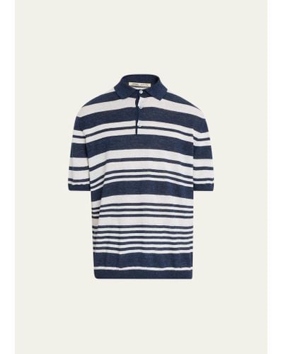 Maurizio Baldassari Stripe Linen Polo Sweater - Blue