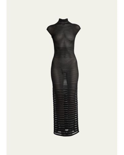 Alaïa High Neck Sheer Maxi Dress With Back Detail - Black