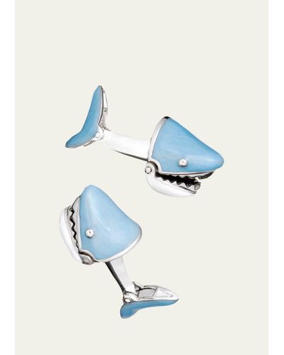 Jan Leslie Movable Shark Face Cuff Links - Blue