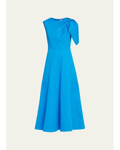 Roland Mouret Sleeveless Midi Aline Dress With Bow On Shoulder - Blue