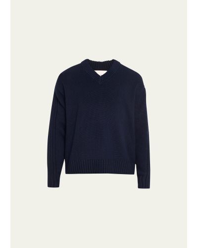 Lisa Yang Ribbed V-neck Cashmere Sweater - Blue