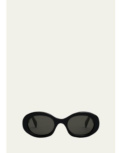 Celine Triomphe Logo Oval Acetate Sunglasses - Black