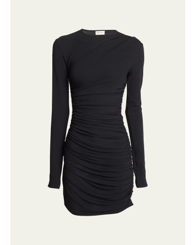 Saint Laurent Ruched Jersey Body-con Mini Dress - Black