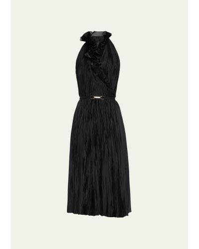 Ralph Lauren Collection Tadeas Halter Pleated Midi Cocktail Dress - Black