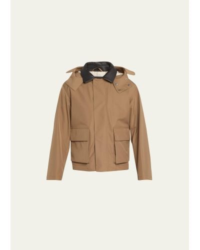 Loro Piana Horsey Utility Jacket With Leather Trim - Natural