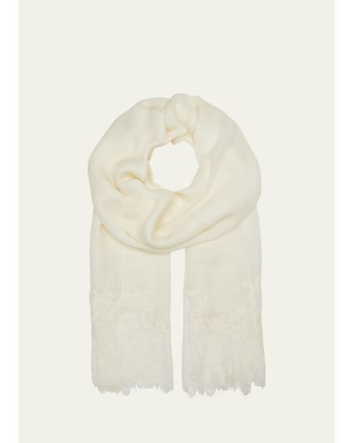 Bindya Accessories Lace Trim Wool-silk Stole - White