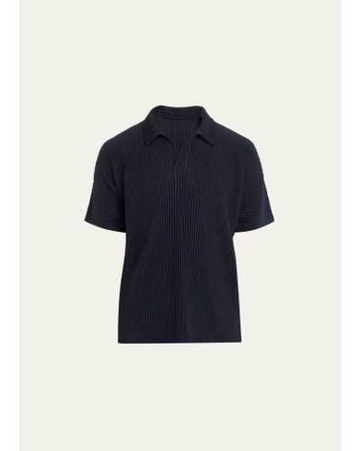 Homme Plissé Issey Miyake Pleated Polyester Basic Polo Shirt - Blue