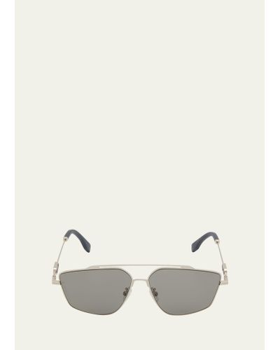 Fendi O'clock Metal Double-bridge Aviator Sunglasses - White