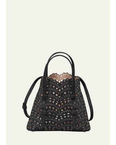 Alaïa Mina 20 Tote Bag In Vienne Wave Perforated Leather - Black