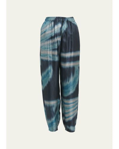 Giorgio Armani Abstract Print Silk Sweatpants - Blue