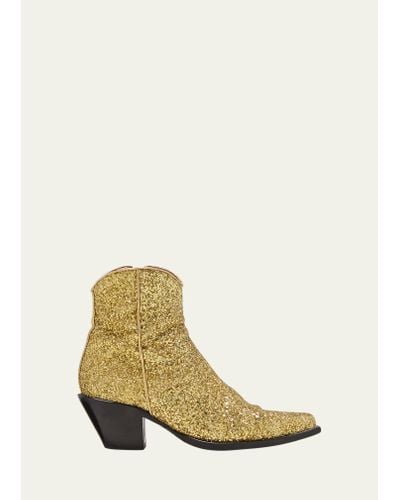 R13 Skinny Glitter Zip Cowboy Ankle Booties - White
