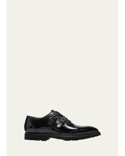 Bontoni Amante Leather Double-monk Strap Loafers - Black