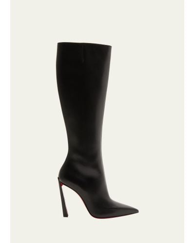 Christian Louboutin Condora Leather Red Sole Knee Boots - Black