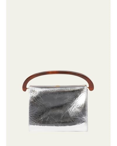 Dries Van Noten Crisp Metallic Leather Top-handle Bag - Gray