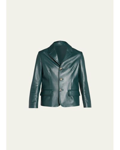 Marni Leather Short Blazer Jacket - Green