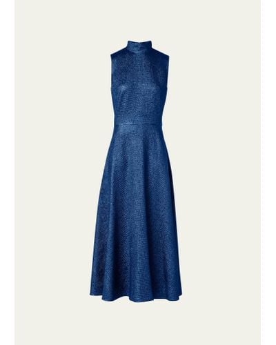 Akris Metallic Jacquard Mock-neck Midi Dress - Blue