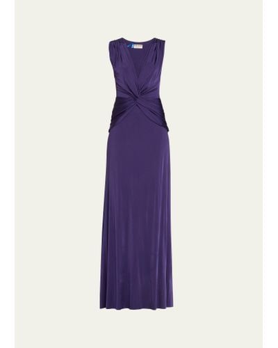 La Petite Robe Di Chiara Boni Kinj Twist-front Deep V-neck Jersey Gown - Purple