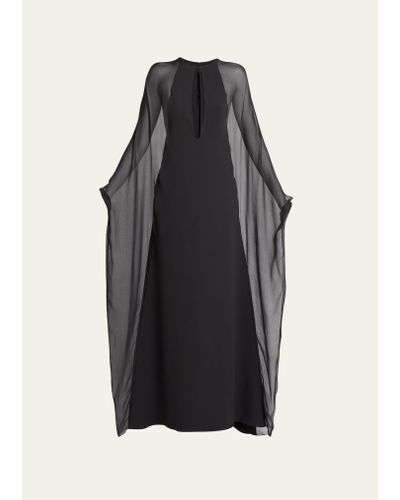 Tom Ford Sheer Chiffon Cape-sleeve Keyhole Caftan Dress - Black