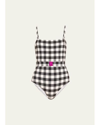 Eres Prisme Gingham Belted One-piece Swimsuit - White