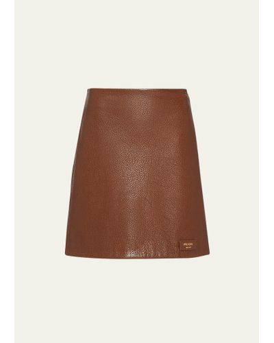 Prada Napa Leather Mini Skirt - Natural
