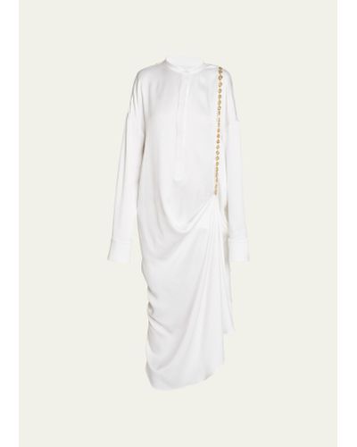 Loewe Silk Long Shirtdress With Chain Drape Detail - White