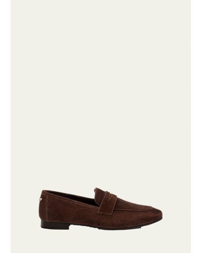 Bougeotte Coffee Suede Flat Loafers - White